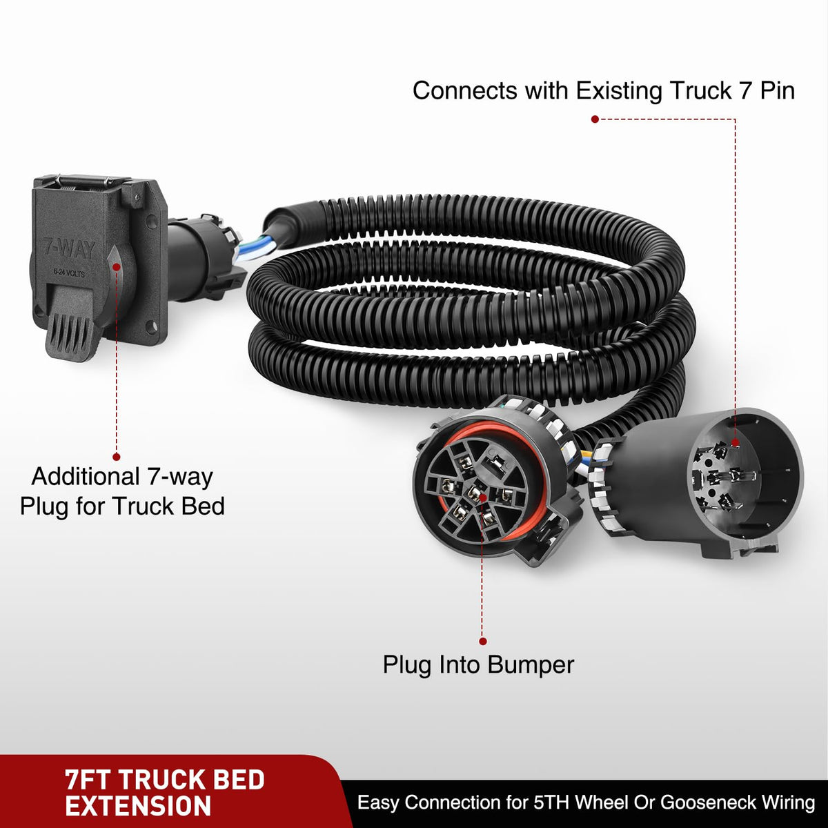 Nilight - Extensión de arnés de cableado para remolque de 7 pines USCAR | USCAR a RV Blade Adaptador de luz para puerta trasera para Chevy Ford, GMC Dodge Nissan Toyota 5ª rueda cuello de cisne