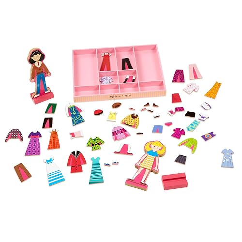 Melissa & Doug Abby y Emma, Muñecas Magnéticas de Vestir, Juguete de Madera, Juego de Imitación, 2 Sets de Juego en Uno (Más de 55 Piezas)