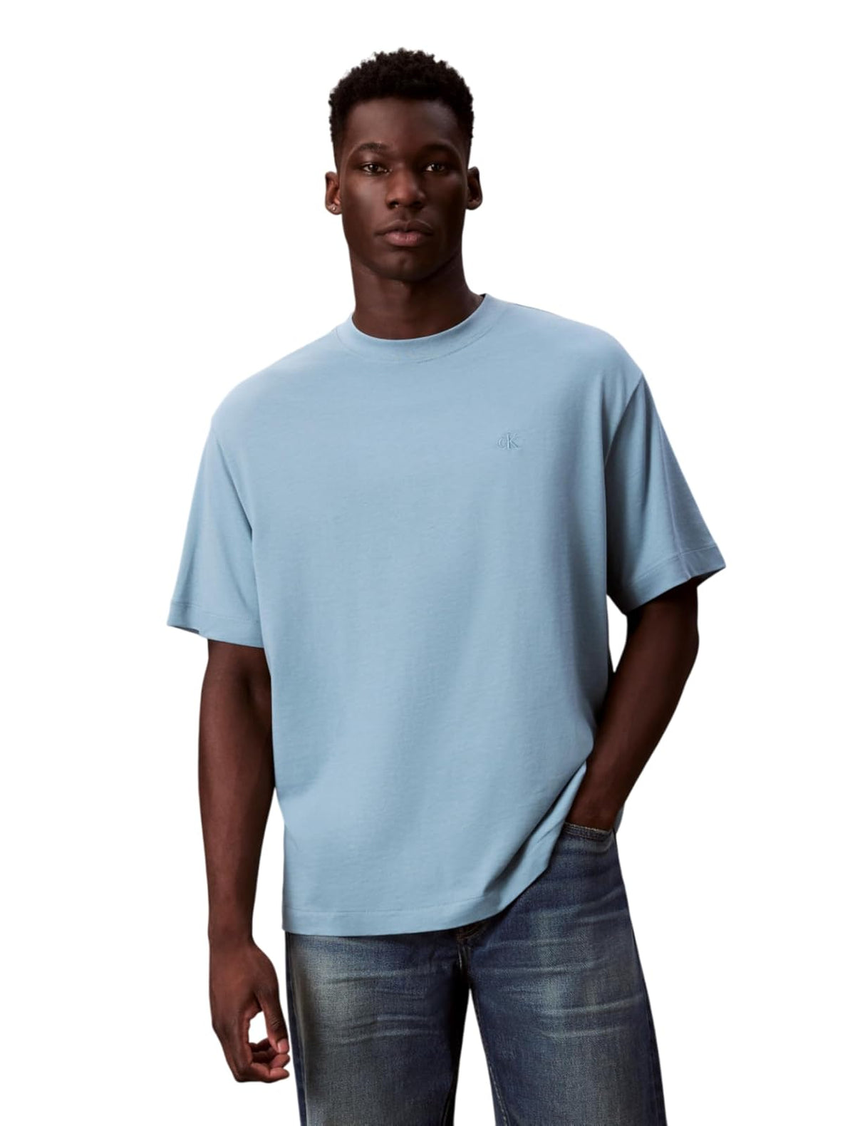 Calvin Klein Playera de Hombre - G - Azul ahumado