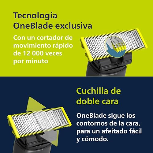 Philips OneBlade Pro Afeitadora y Recortadora Eléctrica Face&Body Hombre | Recorta, perfila y afeita | Corta el vello, no tu piel | Uso seco y húmedo | Accesorios para cara y cuerpo | QP6542/10