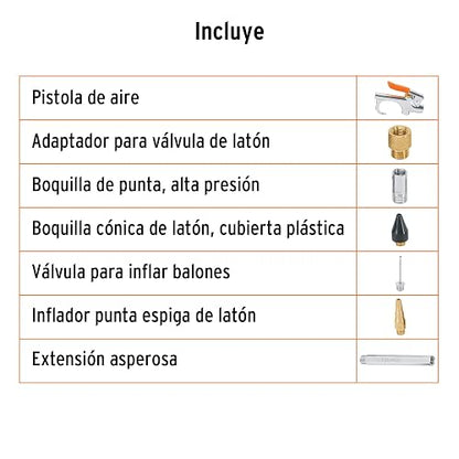 Truper JAN-7, Juego de pistola sopleteadora con 2 boquillas y 4 accesorios