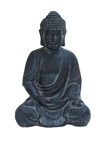 Deco 79 CosmoLiving by Cosmopolitan - Escultura de meditación de Buda de Arcilla con Tallas grabadas y Detalles en Relieve, 8 x 7 x 12 Pulgadas, Gris