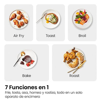 Chefman Combo de horno tostador de freidora de aire, 7 en 1, horno de convección extra grande de 18 L, cocinar una pizza de 10 pulgadas, temporizador integrado, apagado automático, acero inoxidable