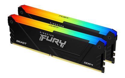 Kingston Fury Beast Black RGB DDR4, Memoria Gamer para PC, Capacidad: 16GB Kit (2x8GB), Frecuencia: 3600MT/s, Latencia: CL17, Factor de Forma: DIMM 288-Pin, Color: Negro/RGB, KF436C17BB2AK2/16