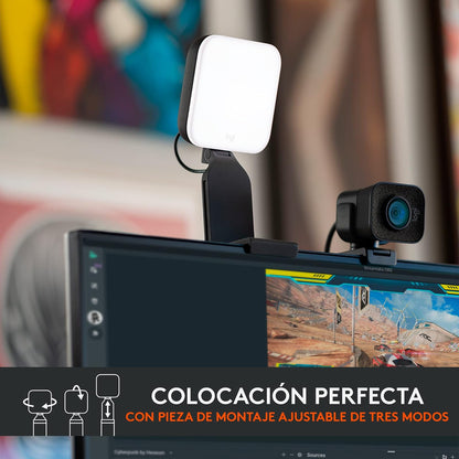 Logitech Litra Glow Premium LED Luz para Streaming con TrueSoft - Iluminación para Computadora, llamadas y reuniones por Zoom, con base ajustable y app, para PC/Mac - Grafito - Windows