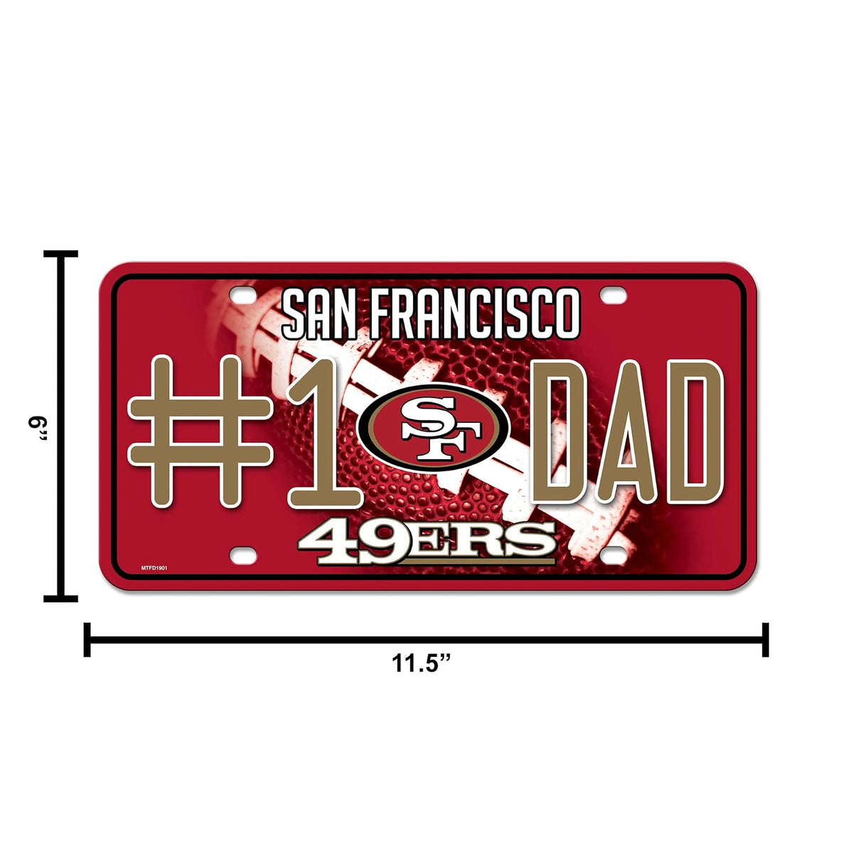 Rico Industries NFL San Francisco 49ers #1 DAD Metal Tag (#1 Fan) #1 Fan Metal Auto Tag 8.5 x 11 pulgadas, ideal para camiones/automóviles/SUV