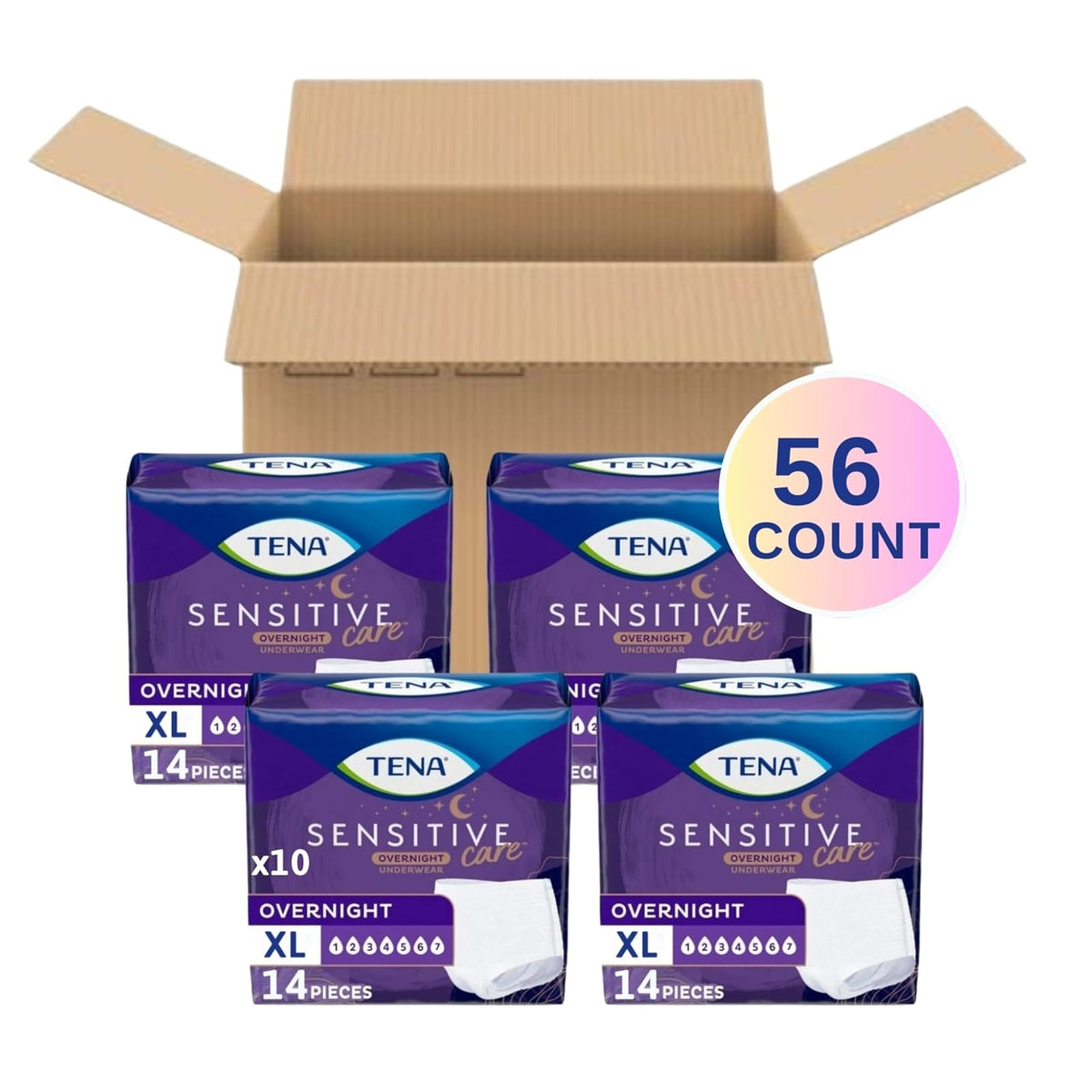 TENA Overnight Underwear, Large, 14 Count (Pack of 4)
