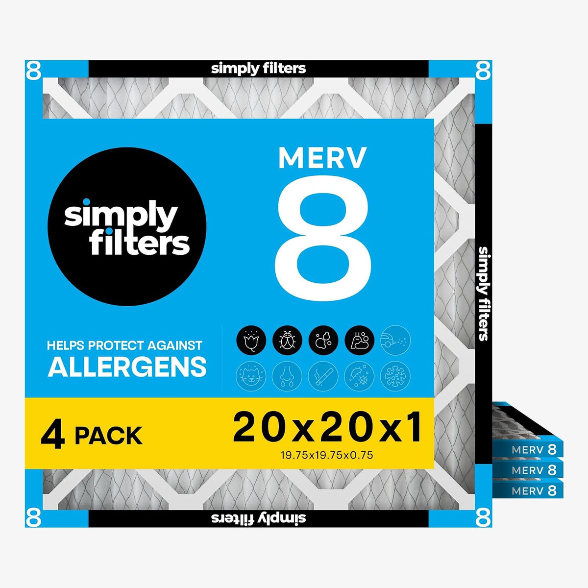 Simply by MervFilters Filtro de aire de 20 x 20 x 1, MERV 8, MPR 600-4 paquete de filtros de aire para horno de CA - 20x20x1