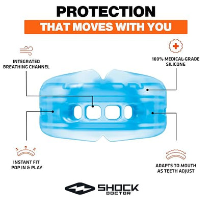 Shock Doctor Protector bucal de Doble Soporte Protector bucal Superior e Inferior Protector bucal sin hervir/Ajuste instantáneo. para jóvenes, Adolescentes, niños y Adultos. Pieza bucal OSFA