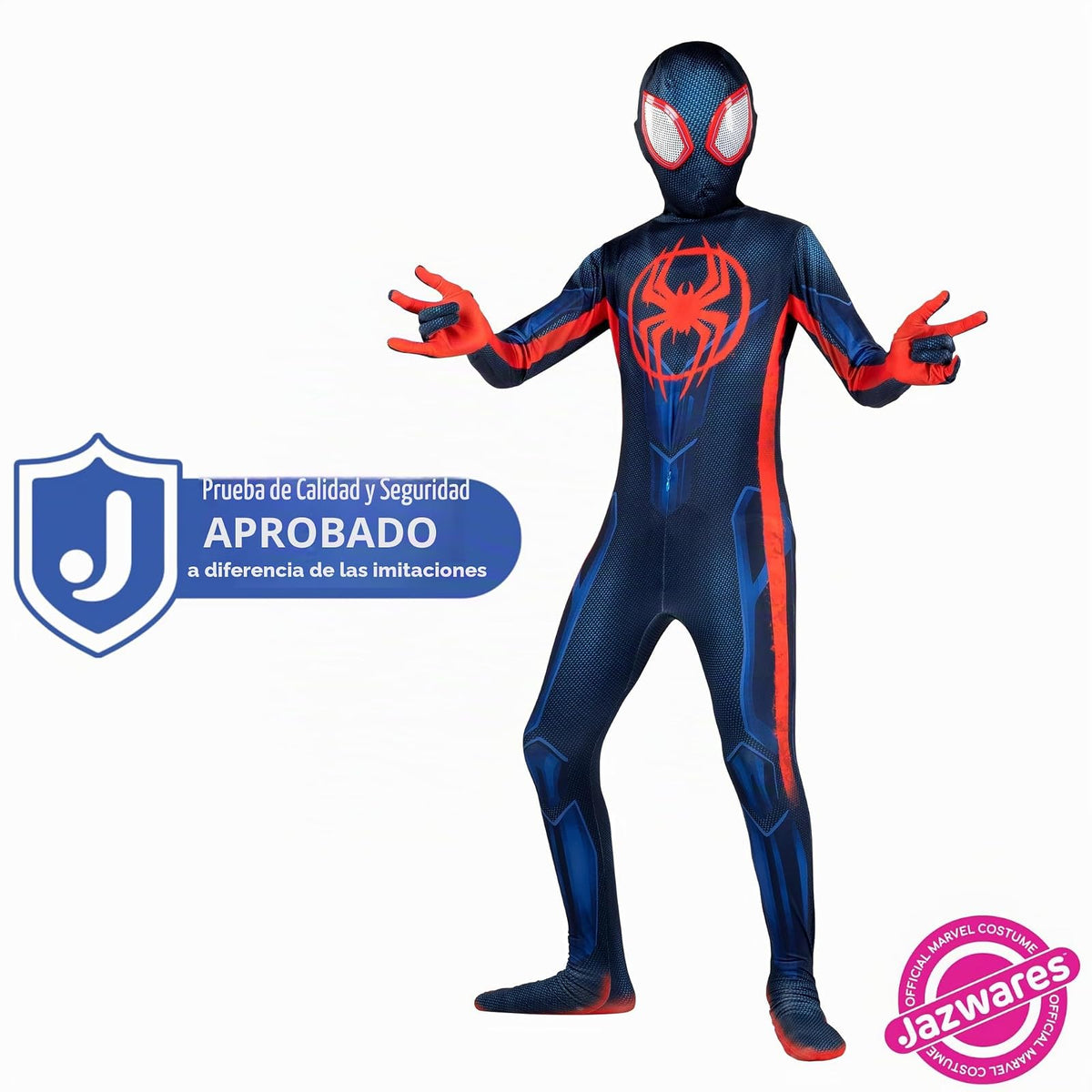 Marvel Miles Morales: Disfraz oficial de Zentai de Spider-Man para jóvenes, elastano elástico con cremalleras ocultas, aberturas para la muñeca (L) Multi