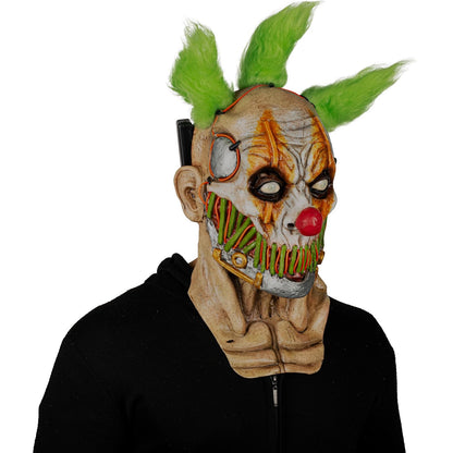Ghoulish Productions Máscara De Látex Stiched Smile Clown, Accesorio Cosplay Green Payaso Sonriente, Disfraz Aterrador para Halloween y Fiestas Temáticas, Cosplay Ciberpunk Clown, Diseño Artesanal