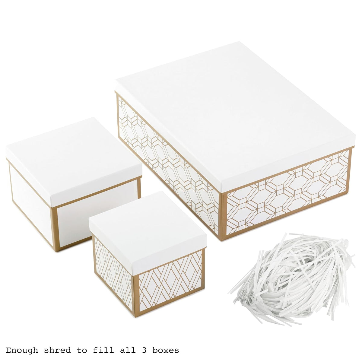 Hallmark - Cajas de regalo anidadas con tapas y relleno (juego de 3, blanco y dorado, varios tamaños) para el día de San Valentín, bodas, despedidas de soltera, damas de honor, cumpleaños