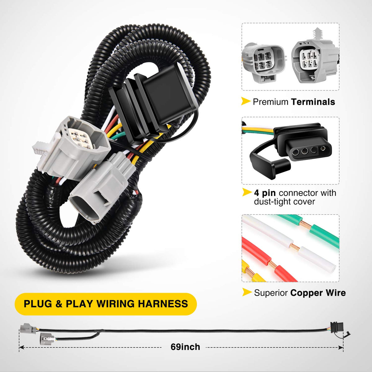 Nilight - Kit receptor de enganche para remolque y parachoques trasero JK-61A de 2 pulgadas, compatible con Jeep Wrangler JK de 4 puertas y 2 puertas Unlimited 2007-2018, con arnés de cableado de 4 pines (no incluye los modelos JL)