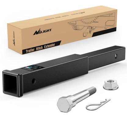 Nilight Trailer Hitch Extender 18 Inch Extension Length Fits for 2 Inch Receiver Tube with 5/8 Inch Stainless Steel Bolt Flange Nut and Clip 3,500 LBS GTW Matte Black