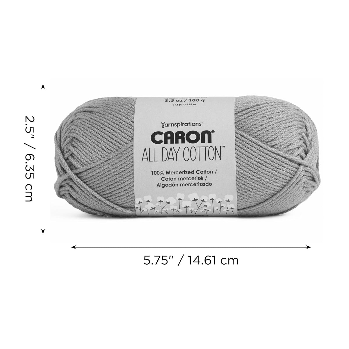 Caron All Day Cotton Mercerizado | Paquete de 3 hilos, 100g/3.5oz, 173 yardas, color perfecto para proyectos