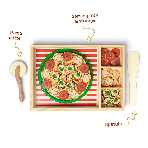 Melissa & Doug Alimentos de Juguete para Fiesta de Pizza, Juego de Imitación de Hacer Pizza, Juguete de Madera Pestañas Autoadhesivas, Más de 30 Piezas