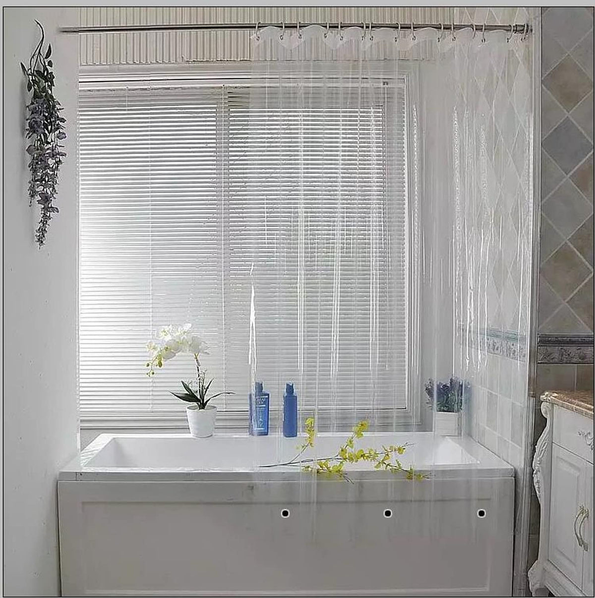 Elegant Comfort - Cortina de Ducha Transparente Resistente al Agua, de 72 x 72 Pulgadas de Largo, Forro de Ducha para baño con 3 imanes Inferiores y Ojales a Prueba de óxido