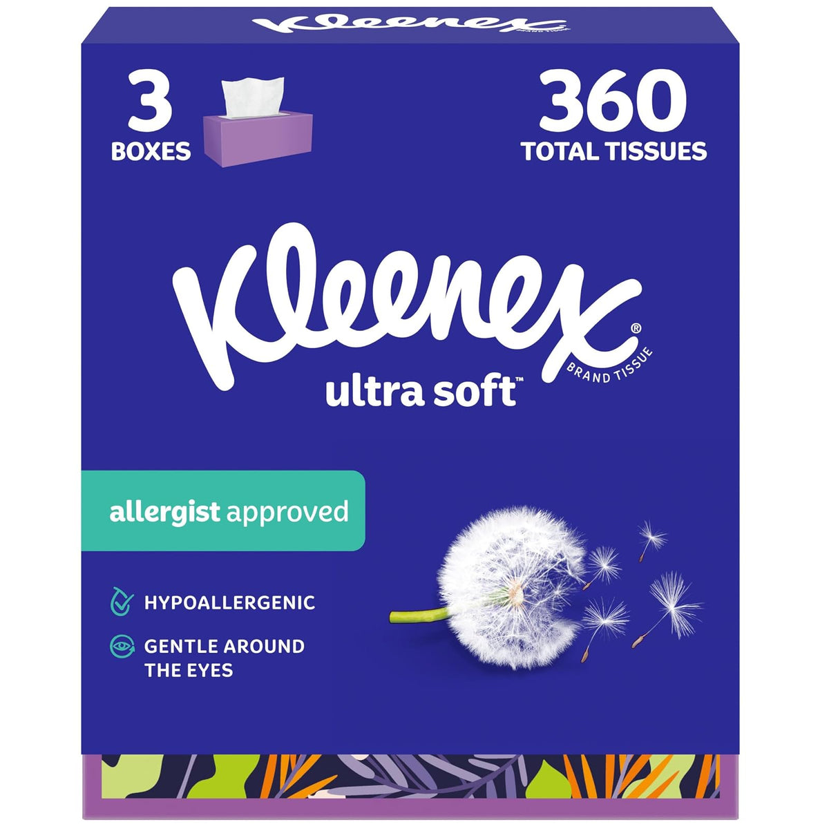 Kleenex Ultra Soft, 3 Flat Boxes, Soft Facial Tissue, 120 Tissues per Box, 3-Ply