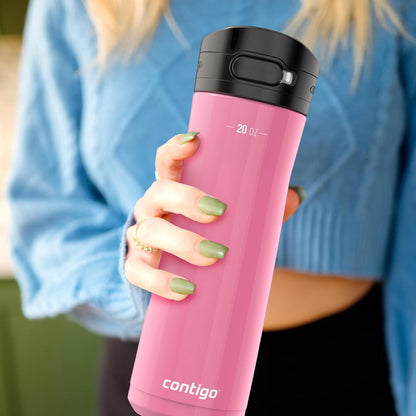 Contigo Botella de Agua Acero Inoxidable 590 ML Rosado Antiderrames Jackson Chill 2.0 con Asa Boquilla Cubierta
