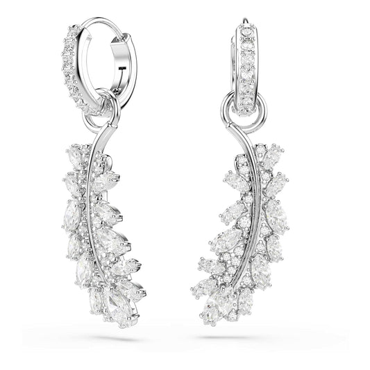 Pendientes Vienna, Tallas mixtas, Pluma, Blancos, Acabado en rodio