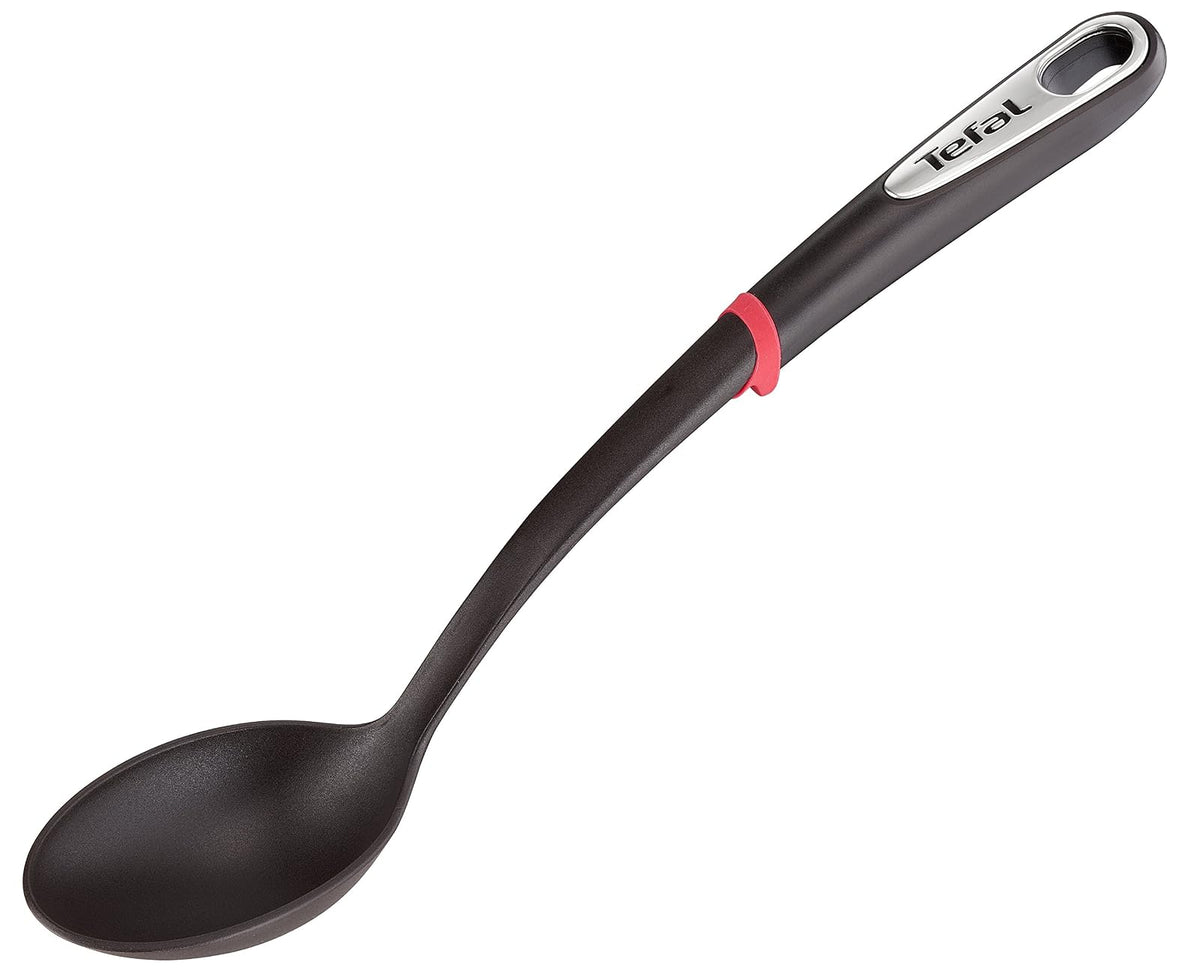 Tefal Juego de 4 Utensilios de Cocina Ingenio, Nylon. Incluye Espátula, Cucharón, Cuchara y Colador, color Negro, Resiste hasta 230°C, K206S414