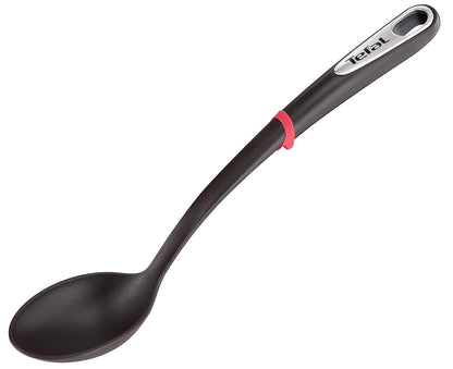 Tefal Juego de 4 Utensilios de Cocina Ingenio, Nylon. Incluye Espátula, Cucharón, Cuchara y Colador, color Negro, Resiste hasta 230°C, K206S414