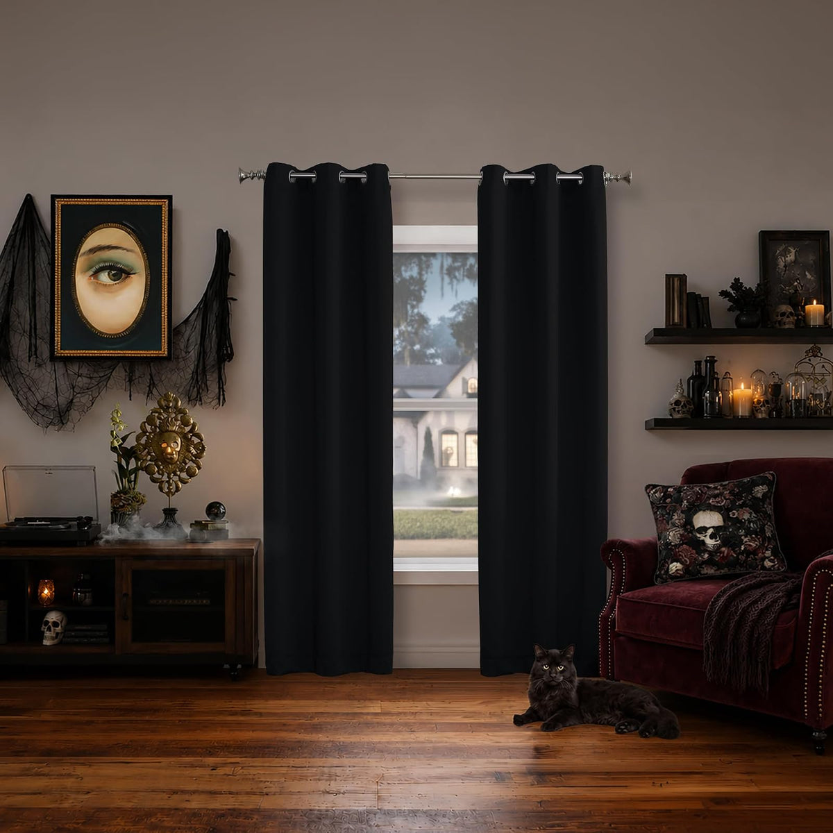 Sun Zero Easton - Cortina Opaca con Ojales, Panel Individual - Negro - 101.6An x 160Al cm (1 Paneles)