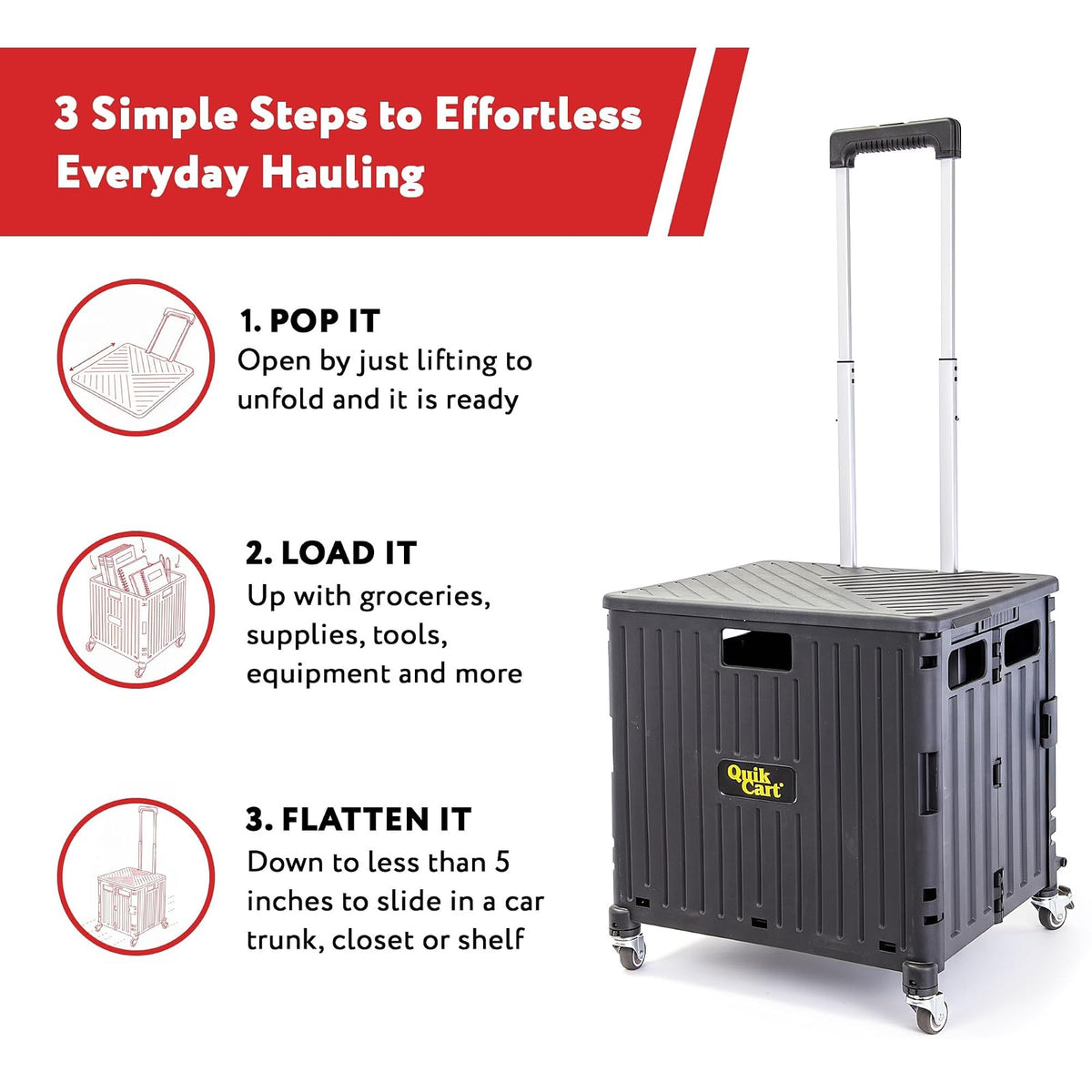 dbest Products Quik Cart 360 Cajón con Ruedas – Carro Plegable para Maestros y hogar – Capacidad de 80 LB, Negro