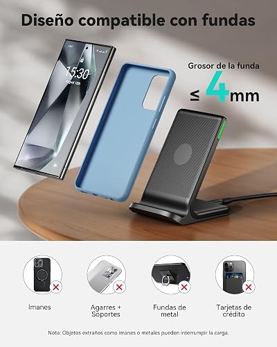 INIU 15W Cargador Inalámbrico, Estación de Carga Inalámbrica Rápida con LED | Luz Adaptativa para Dormir, Temp°Guard Exclusivo, Estación de Carga Inalámbrica para iPhone 17 16 Pro Max, Samsung S65, etc.