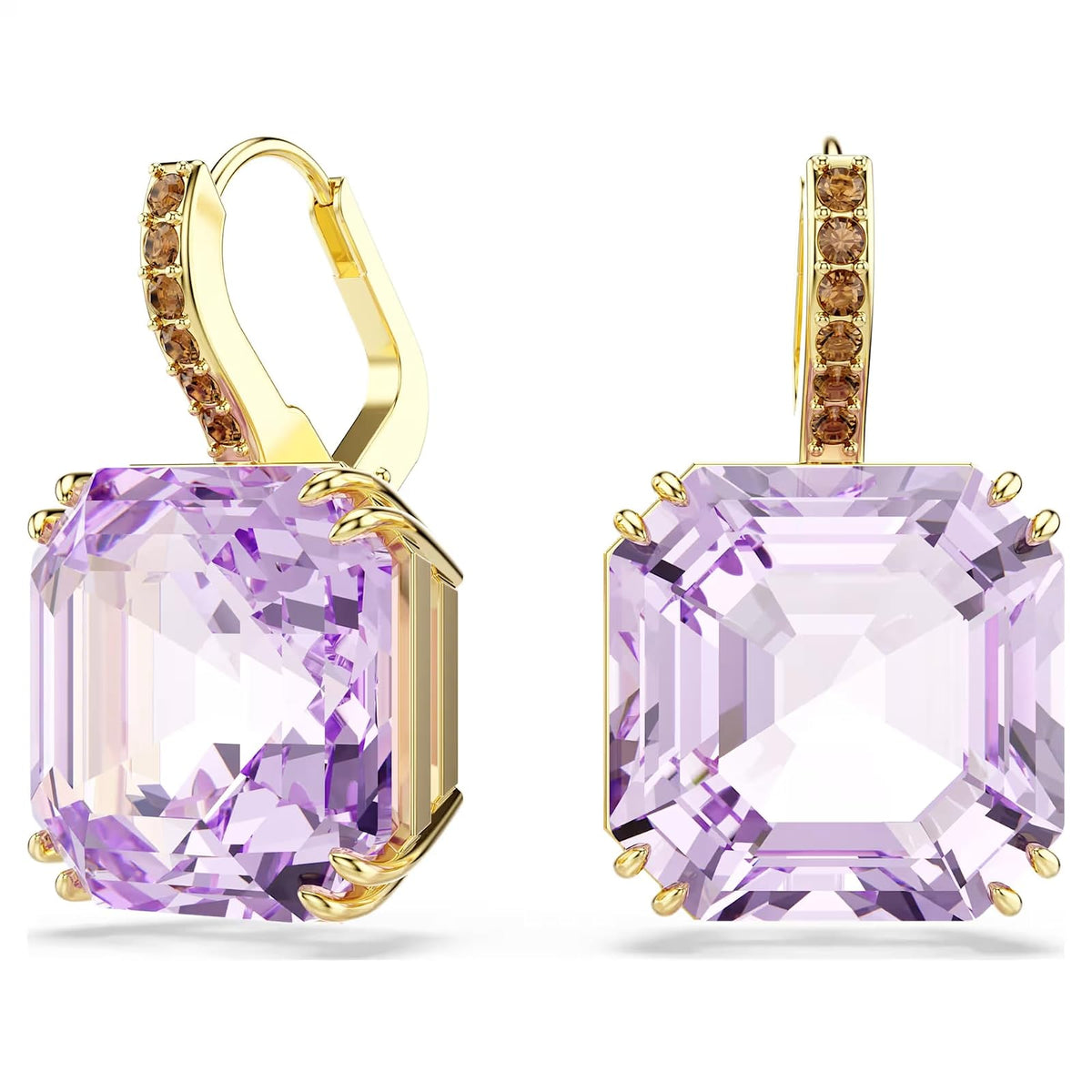Pendientes Millenia, Talla cuadrada, Morado, Acabado en oro de 18 quilates