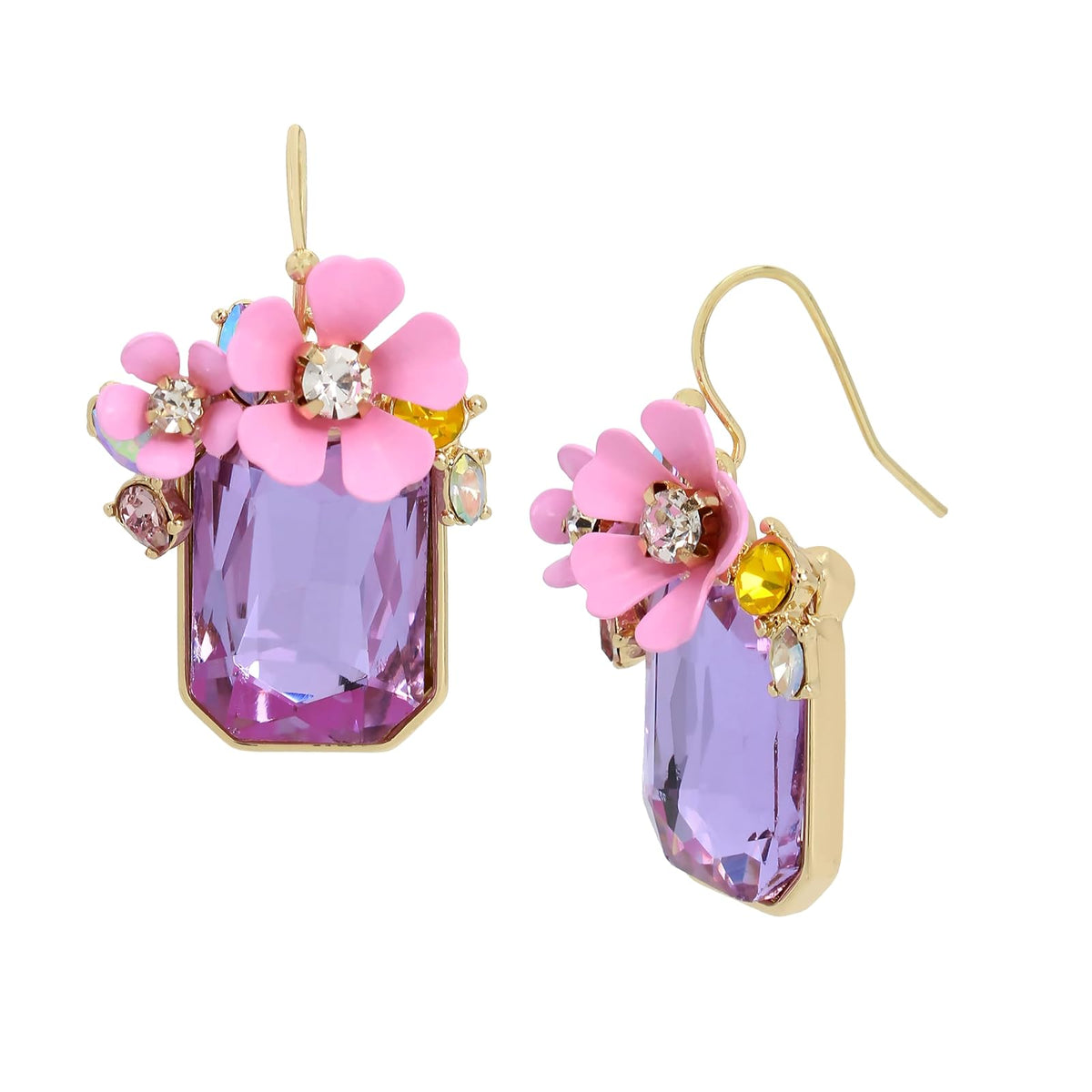 arete colgantes de piedra de racimo de flores - Una talla - Gema de flores púrpura - dorado