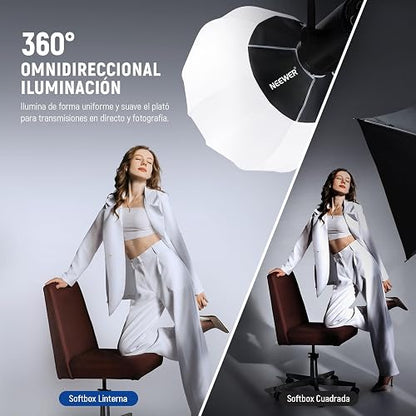 NEEWER 65cm Softbox Linterna, Difusor de Luz de 360° de Liberación Rápida Softbox con Bowens Mount con Aleación de Nylon para RGB CB60 CB60B CB200B MS60B MS60C MS150B Luz de Video LED Continua, NS26L