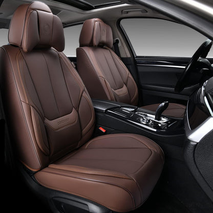 Coverado - Juego Completo de Fundas de Asiento de Coche, Impermeable, de Piel de napa para Asiento de Coche, Fundas de Asiento de Coche, Color Beige, Asientos Delanteros y Trasero, Ajuste Universal - A-Brown (almohada) - FullSet