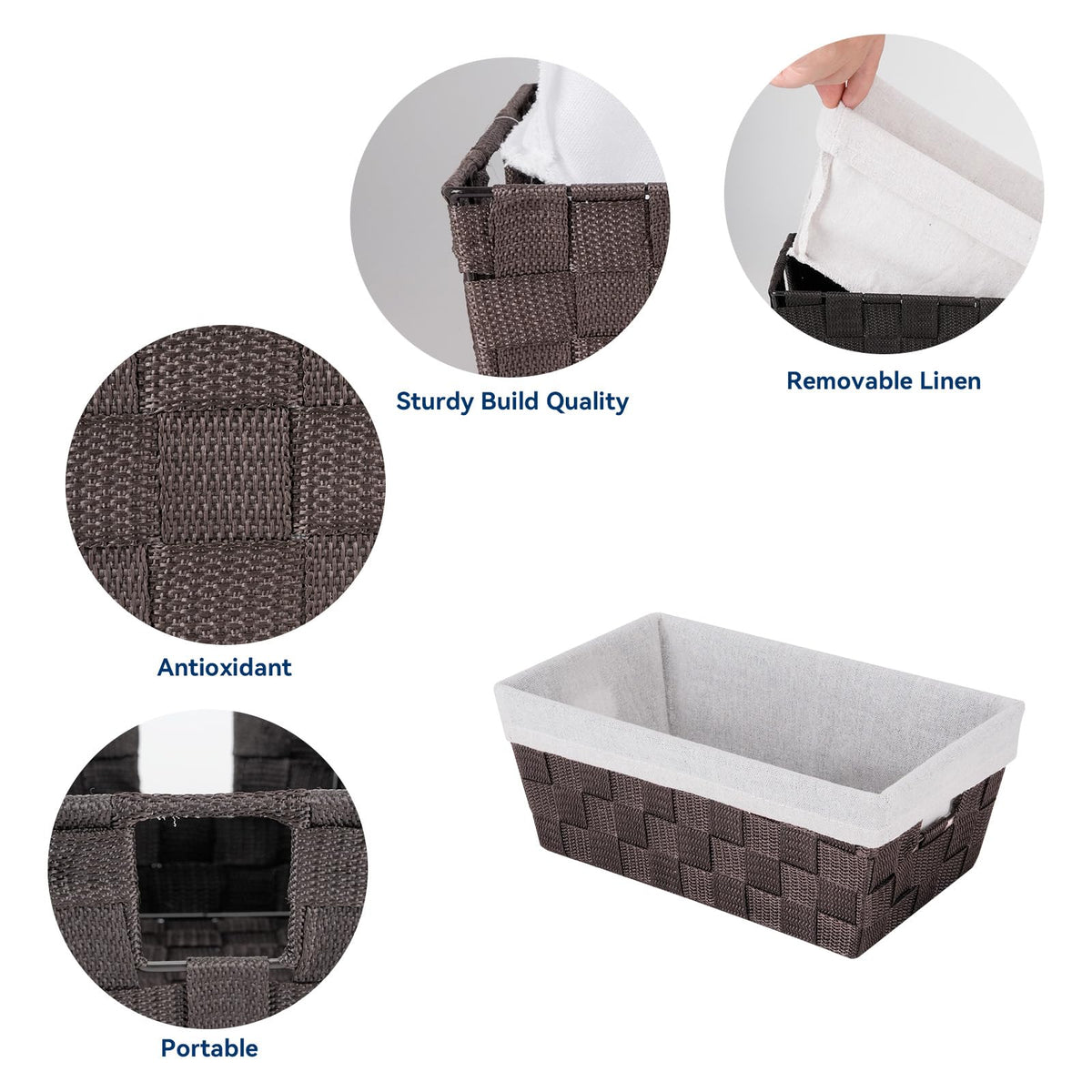 Whitmor Bolsa de Almacenamiento con agarradera, Tejida, Marrón, Small Shelf Tote W/Liner, 1