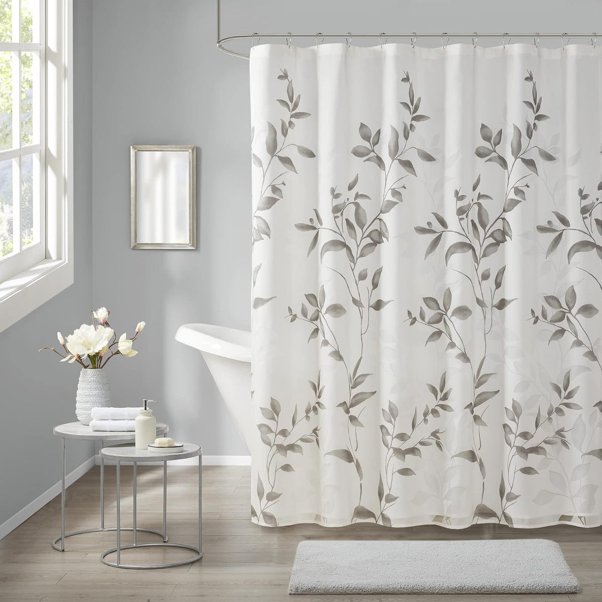 Cecily Botanical Modern Shower Curtain , Contemporary Design Water-Resistant Shower Curtains for Bathroom , 72 X 72" , Grey