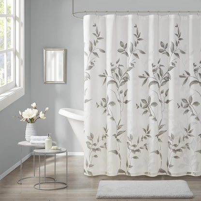 Cecily Botanical Modern Shower Curtain , Contemporary Design Water-Resistant Shower Curtains for Bathroom , 72 X 72" , Grey