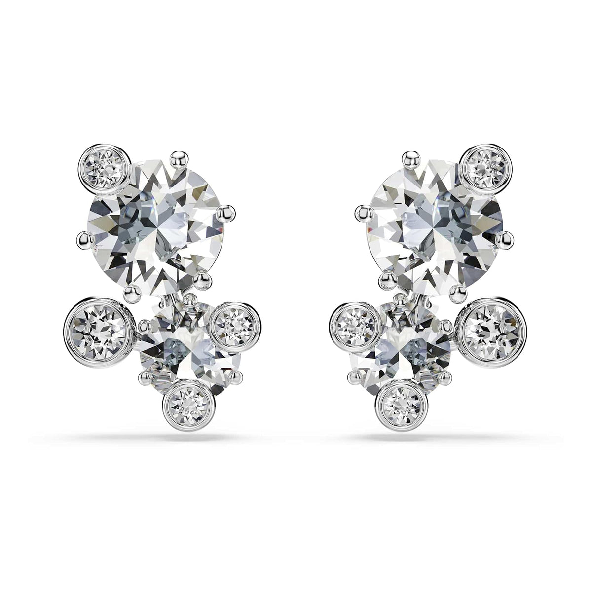 Swarovski Aretes de botón Constella, Talla redonda, Blancos, Baño de rodio