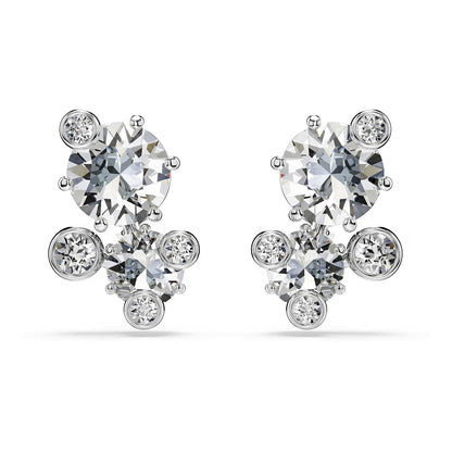 Swarovski Aretes de botón Constella, Talla redonda, Blancos, Baño de rodio