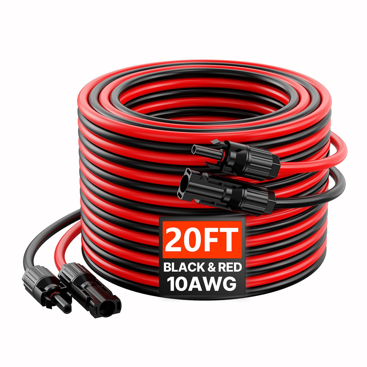 VEVOR Cable de Extensión para Panel Solar de 30,48 m, 10 AWG Cable de Extensión Solar, Cable Fotovoltaico Impermeable IP67 de 6 mm² para Paneles Solares Domésticos, de Barco y de Autocaravana, Rojo - Negro & rojo - 20 FT