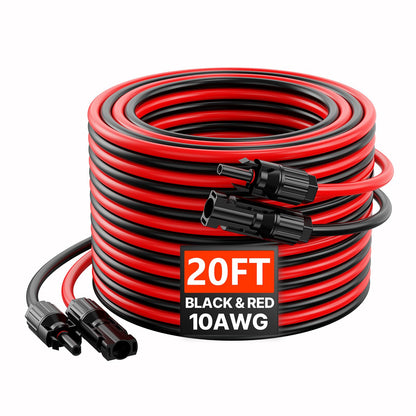 VEVOR Cable de Extensión para Panel Solar de 30,48 m, 10 AWG Cable de Extensión Solar, Cable Fotovoltaico Impermeable IP67 de 6 mm² para Paneles Solares Domésticos, de Barco y de Autocaravana, Rojo - Negro & rojo - 20 FT