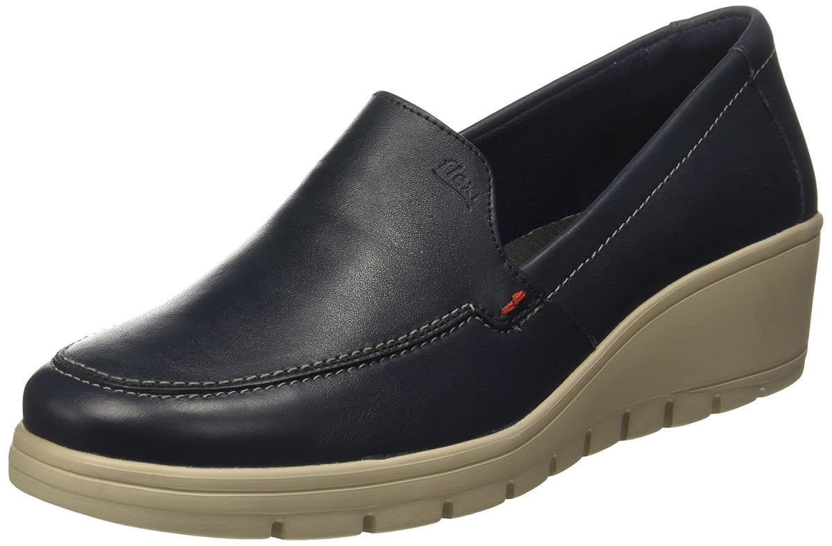 Flexi Mocasin para Mujer con Tacón Corrido de Piel Color Arena, Cómodo y Elegante 104806 - 22.5 cm 2E - Azul