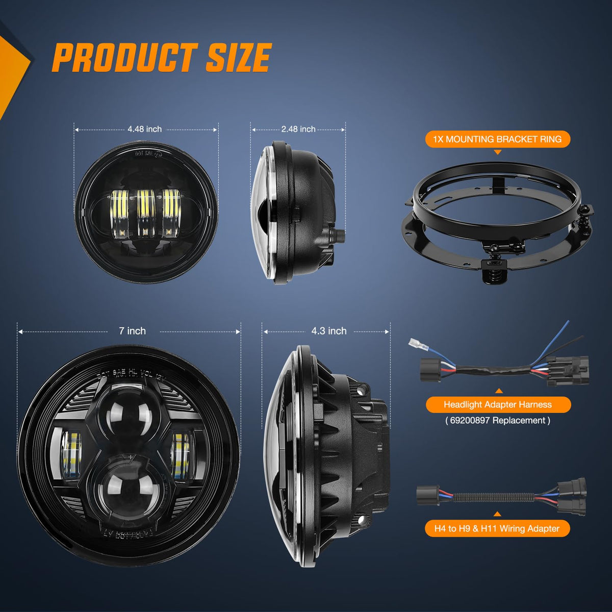 Nilight - Faros delanteros LED para motocicleta de 7 pulgadas, 4.5 pulgadas, kit auxiliar DOT compatible con Harley Davidson Electra Street Glide Fat Boy Road King Heritage Softail CVO, color negro
