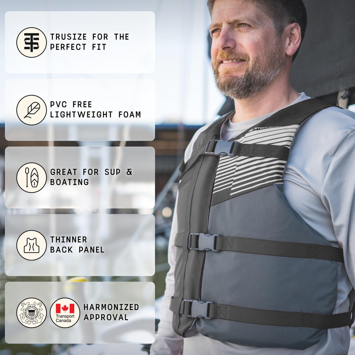Stohlquist Fit Unisex Adult Life Jacket PFD - Coast Guard Approved, Easily Adjustable for Full Mobility, Lightweight, PVC Free | Universal and Oversize