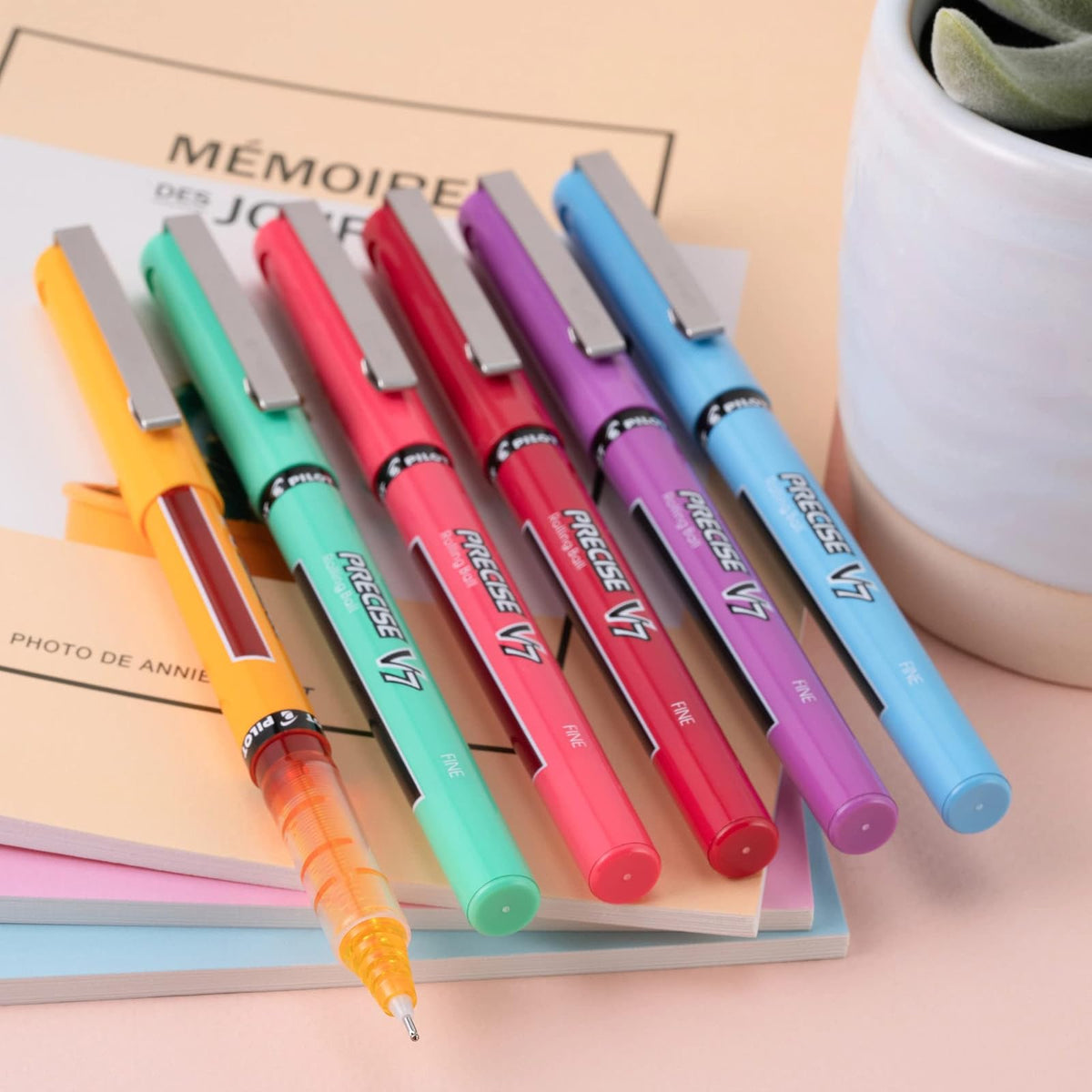 Pilot Precise V7 - Bolígrafos de tinta líquida con tapa, bolígrafos de tinta de punta fina de 0,7 mm, bolígrafos de colores, edición limitada, colores surtidos, paquete de 9, ideales para la escuela