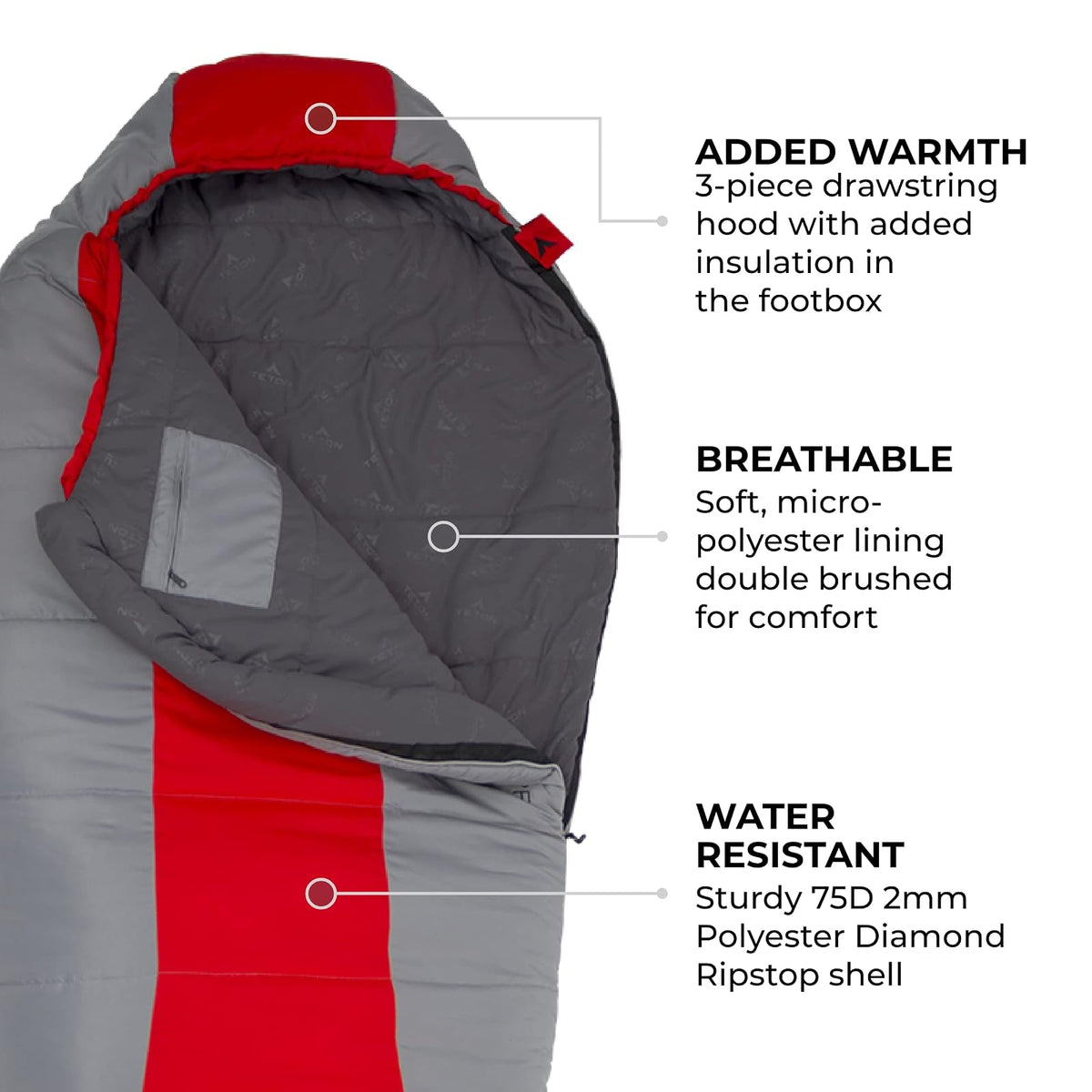 TETON Sports Tracker Scout Bolsa de Dormir Ultraligera de Estilo Momia; Roja/Gris