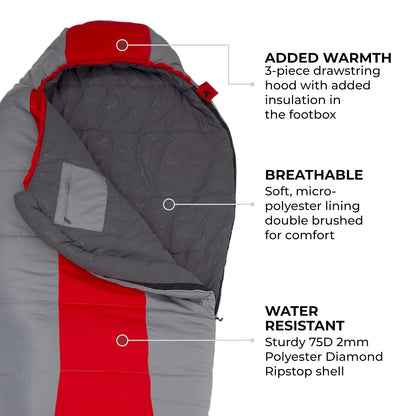 TETON Sports Tracker Scout Bolsa de Dormir Ultraligera de Estilo Momia; Roja/Gris
