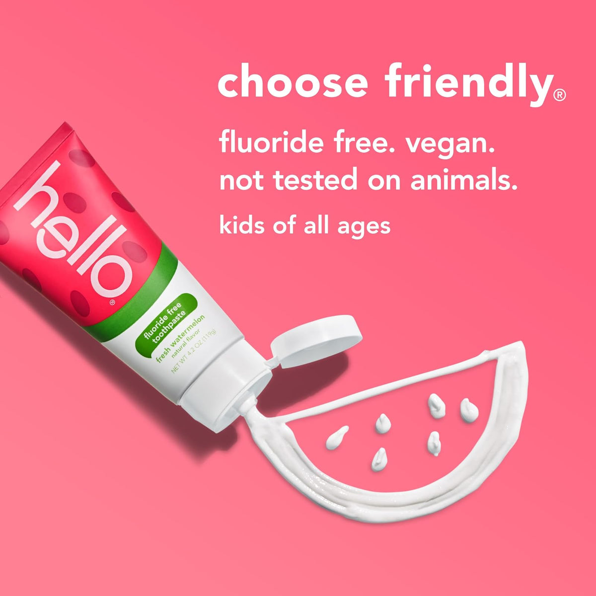 Hello Oral Care Kids Fluoride Free and SLS Free Toothpaste, Natural Watermelon, 4.2 Ounce