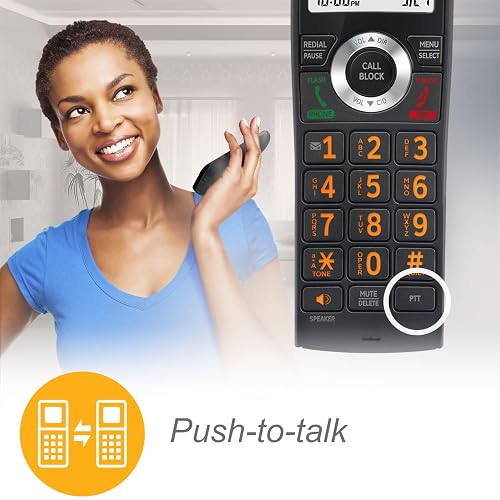 AT&T CL82219 Teléfono Inalámbrico DECT 6.0 | Negro, 2 auriculares, contestador, de llamadas, anunciador de ID, intercomunicador
