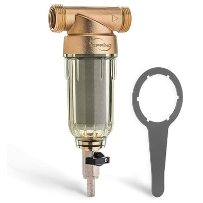 iSpring WSP-100 Filtro Reutilizable de Sedimentos para Toda la Casa, Prefiltro Lavable de 100 Micrones, 1" MNPT + 3/4" FNPT, Latón