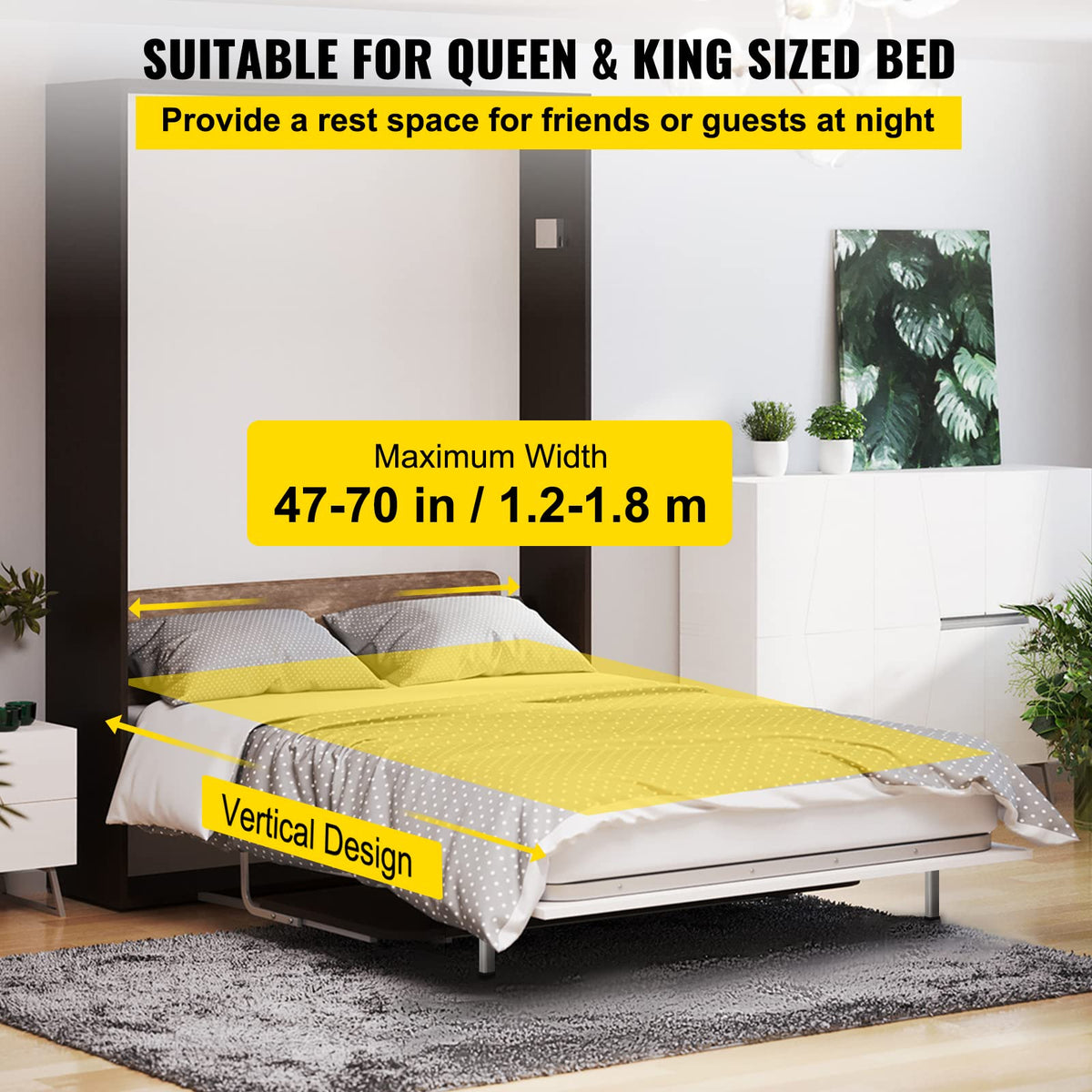 VEVOR Kit de Mecanismo de Montaje en Pared con Resorte, Capacidad de Carga de 450 kg, Kit de Bricolaje, Soporte de Cama para Cama Murphy de 1,2 a 1,8 m de Ancho, Cama King Vertical, Blanco